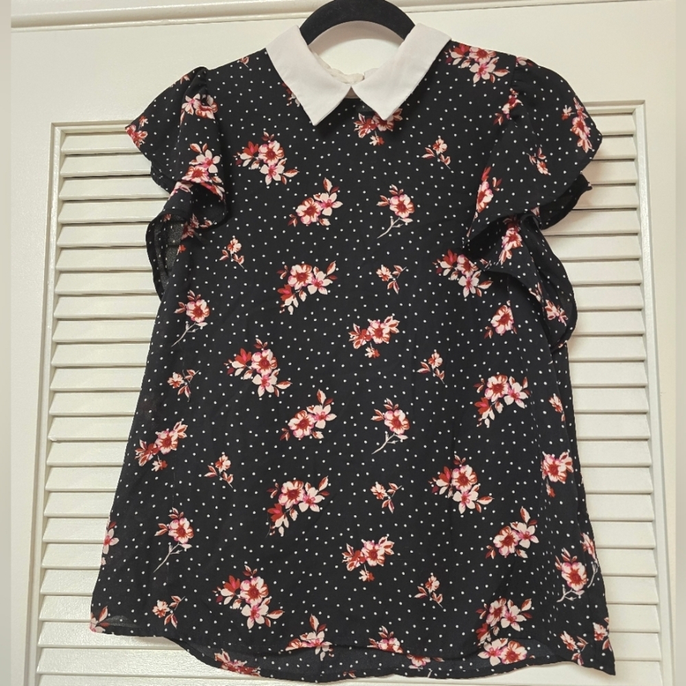 Monteau - Floral Short-Sleeve Lightweight Top With White Collar
